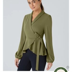 HALARA Sage Green Wrap Top BNWT